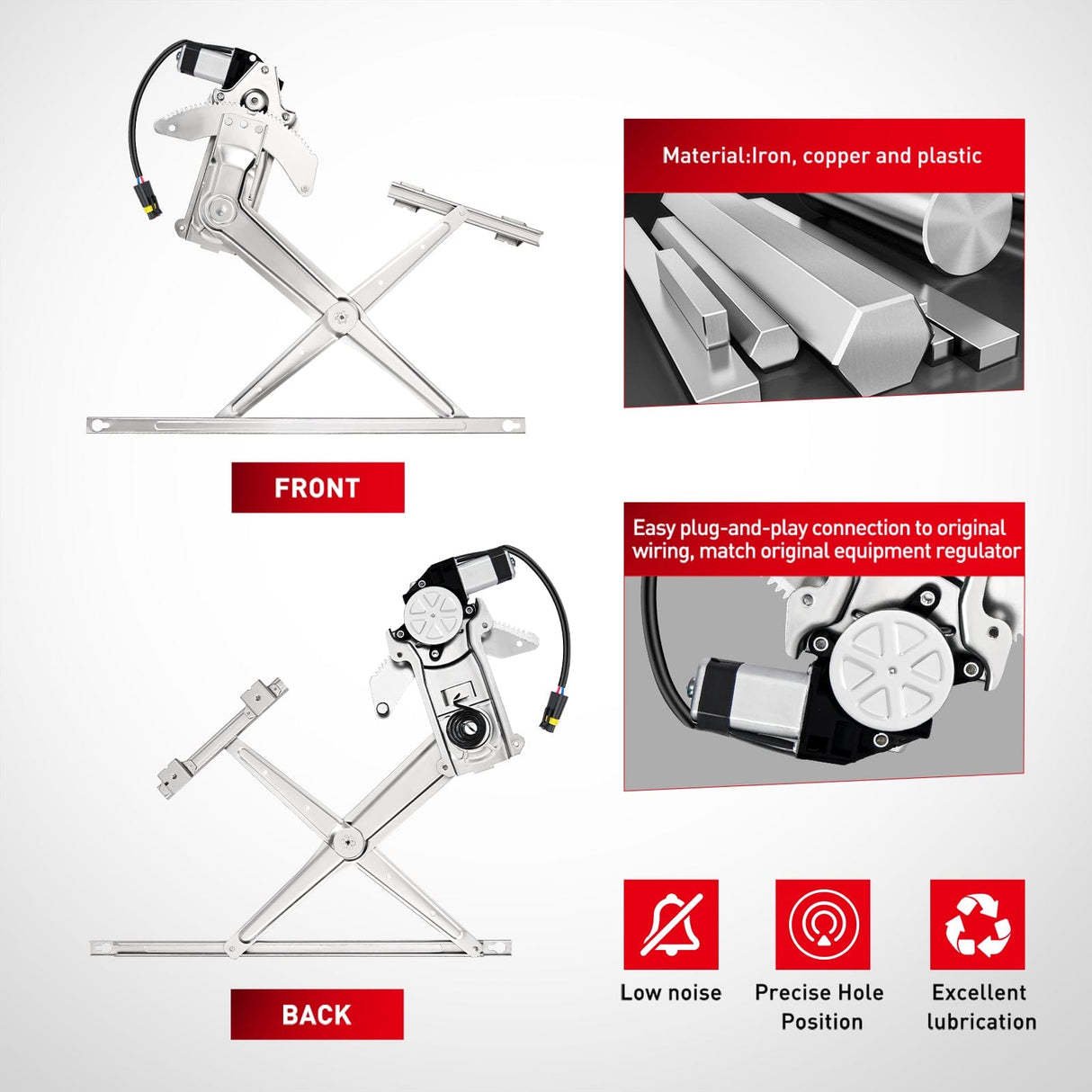 Window Regulator 741-752 Power Window Regulator and Motor Front Passenger Side Compatible with Dodge Ram 1500 1994 1995 1996 1997 1998 1999 2000 2001,Ram 2500 3500 1994-2002,Front Right Side