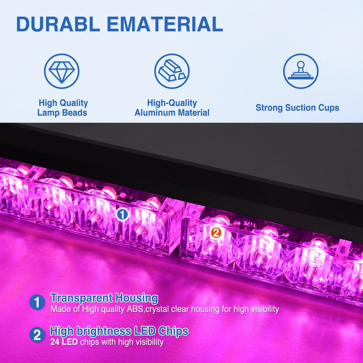 Led Strobe Light 24LED Emergency Strobe Traffic Advisor Light Bar 2 in 1 Purple Dash Warning Safety Flashing Lights Front/Rear Windshield Construction Lights for Trucks Cars Plow Police Firefighter Vehicles