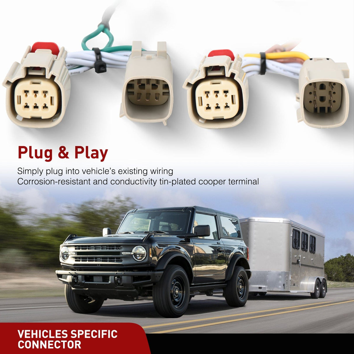 Wiring Harness Kit 4 Pin Trailer Wiring Harness Kit Custom for 2021-2024 Ford Bronco without LED taillights