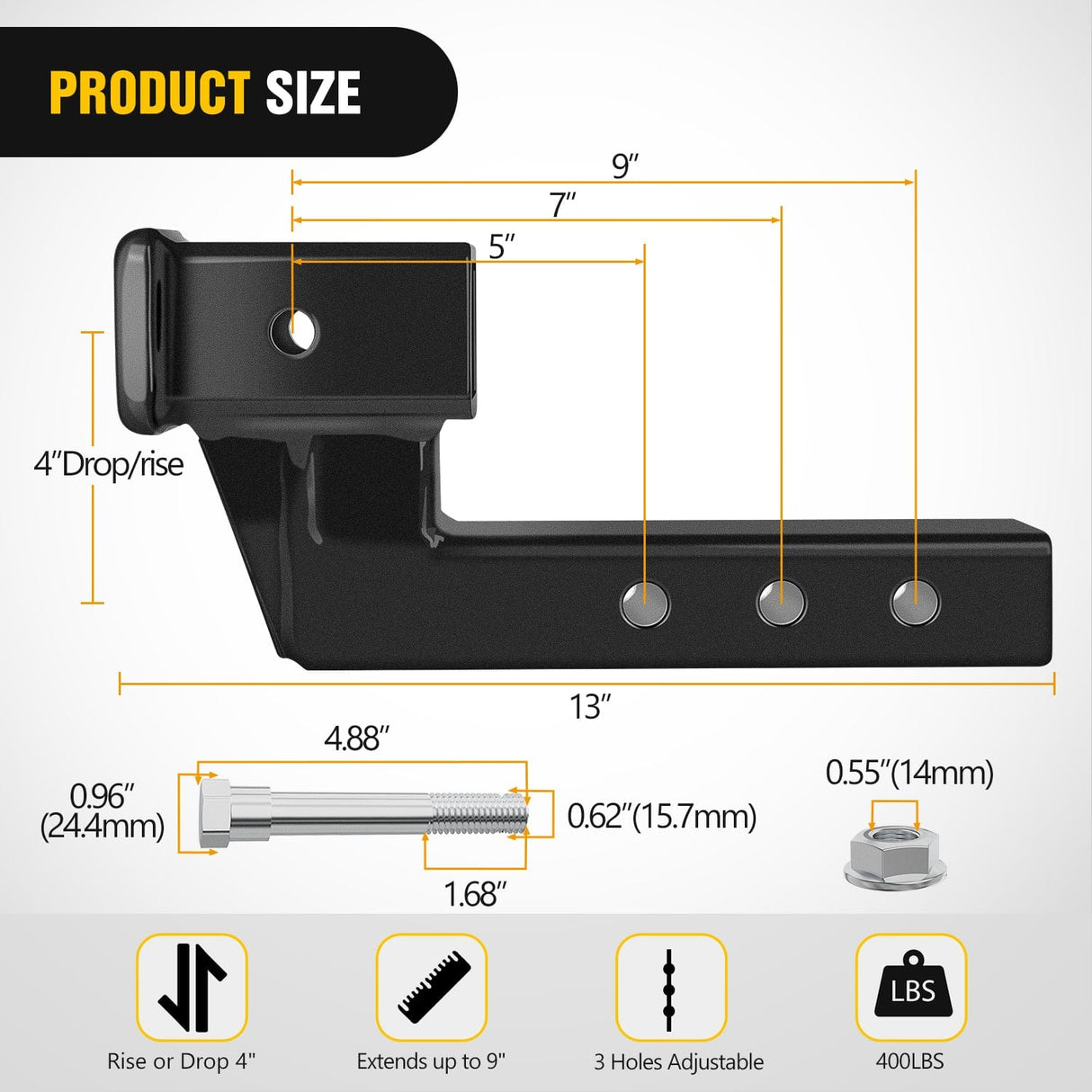 Trailer Hitch 2 Inch Trailer Dual Hitch Receiver with 4Inch Rise or Drop