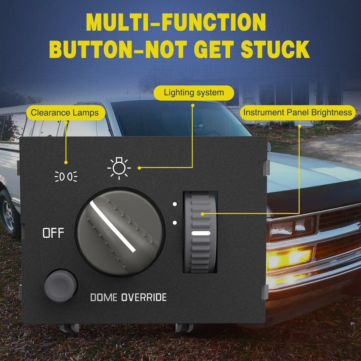 Rocker Switch Headlight Dimmer Switch with Yellowish LED Light Compatible with 1995-1999 Chevy Silverado 1500 Tahoe Astro 1995-1999 GMC Yukon 1999-2000 Cadillac Escalade