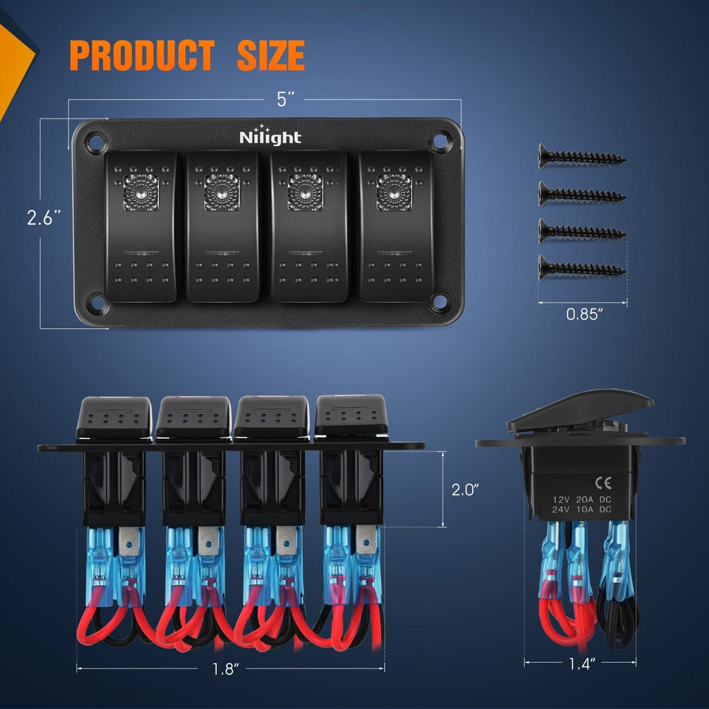 Rocker Switch 4Gang Aluminum 5Pin ON/Off Rocker Switch Panel Purple