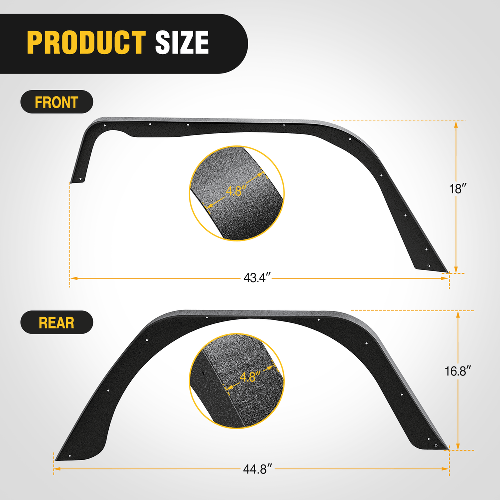 Fender Off-Road Fender Flares Kit Compatible with 1997 1998 1999 2000 2001 2002 2003 2004 2005 2006 Wrangler TJ & LJ
