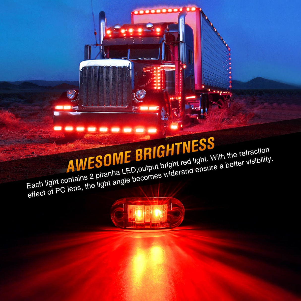 Side Marker Clearance Lights 2.5Inch Oval Red Amber 2 Diode LED Side Marker Light 20PCS