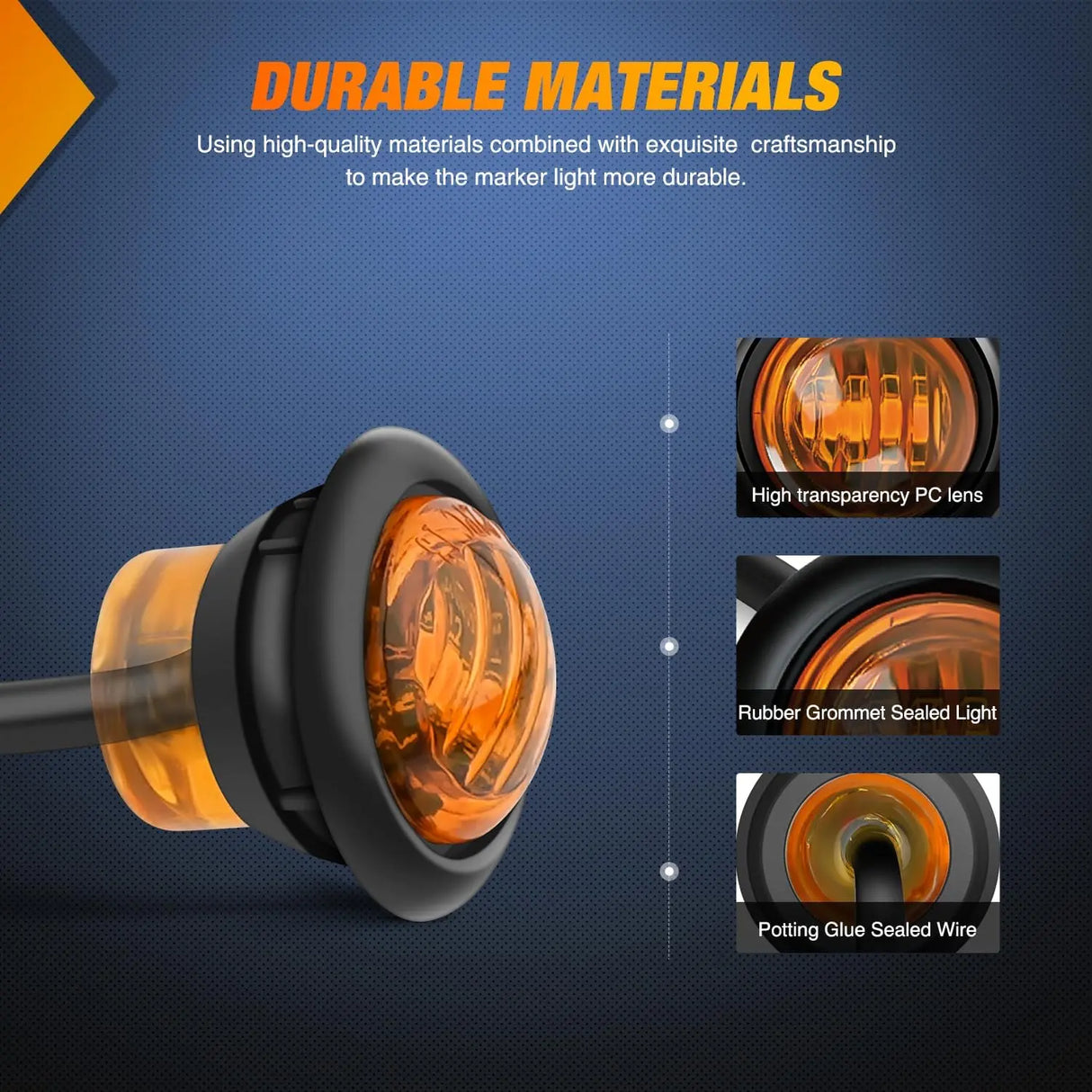 3/4 inch Amber Round LED Marker Lights 2 Connectors (10 Pcs) Nilight
