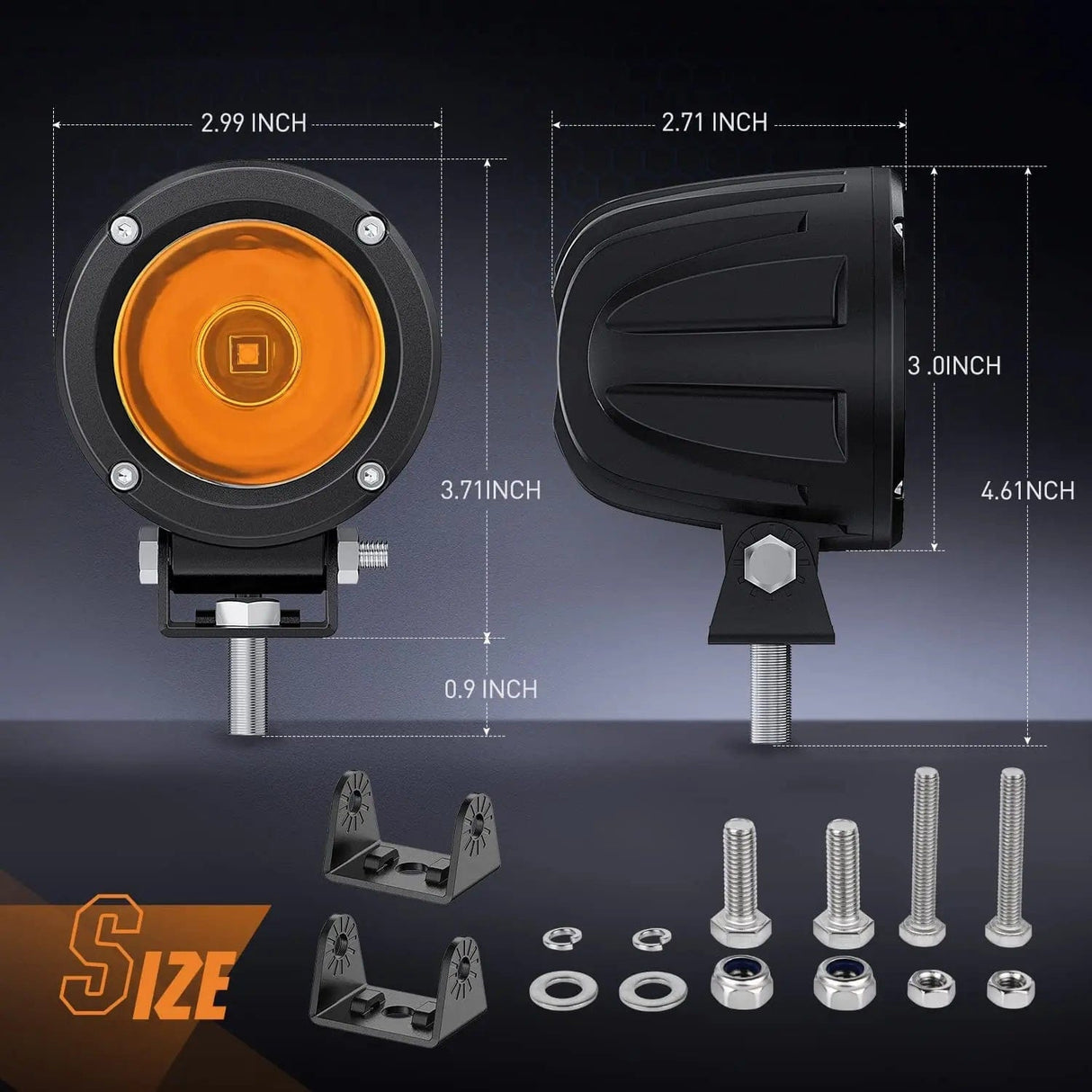 Motor Vehicle Lighting 3 Inch 10W 800LM Amber Round Built-in EMC LED Pods (Pair)