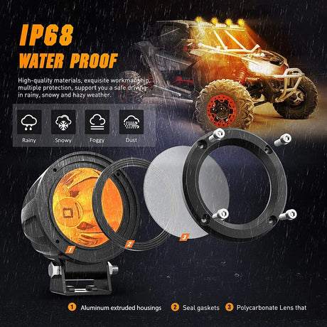 Motor Vehicle Lighting 3 Inch 10W 800LM Amber Round Built-in EMC LED Pods (Pair)