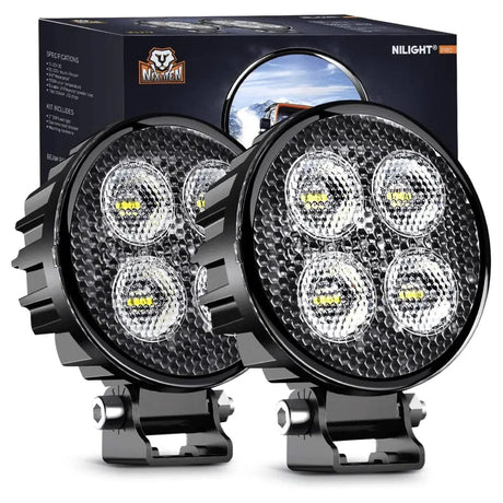 LED Work Light 3 Inch 12W 1500LM Round Flood Built-in EMC LED Work Lights (Pair)