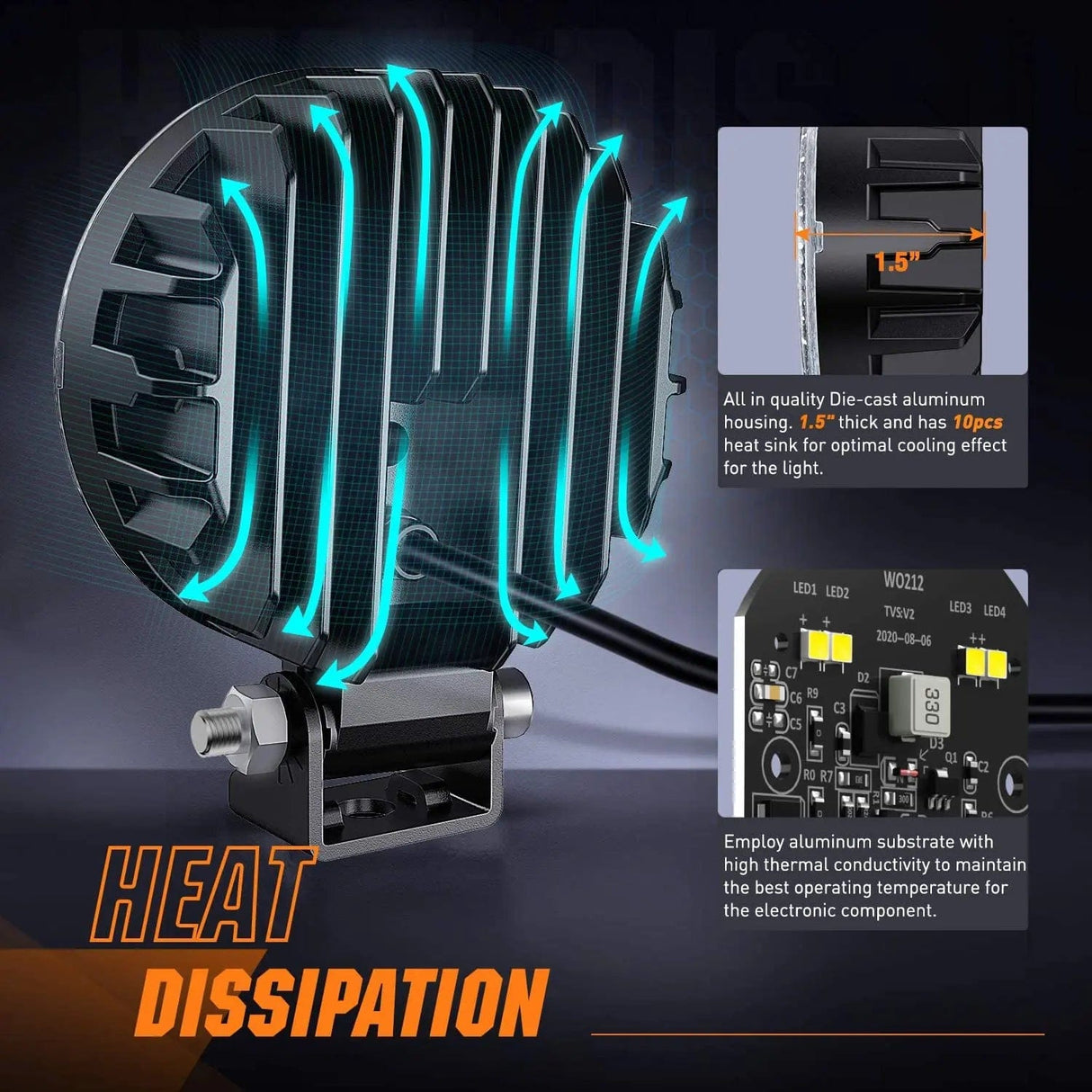 LED Work Light 3 Inch 12W 1500LM Round Flood Built-in EMC LED Work Lights (Pair) | 16AWG DT Wire