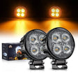 LED Light Bar 3 Inch 12W 2940LM Amber Round Flood Built-in EMC LED Work Lights (Pair)