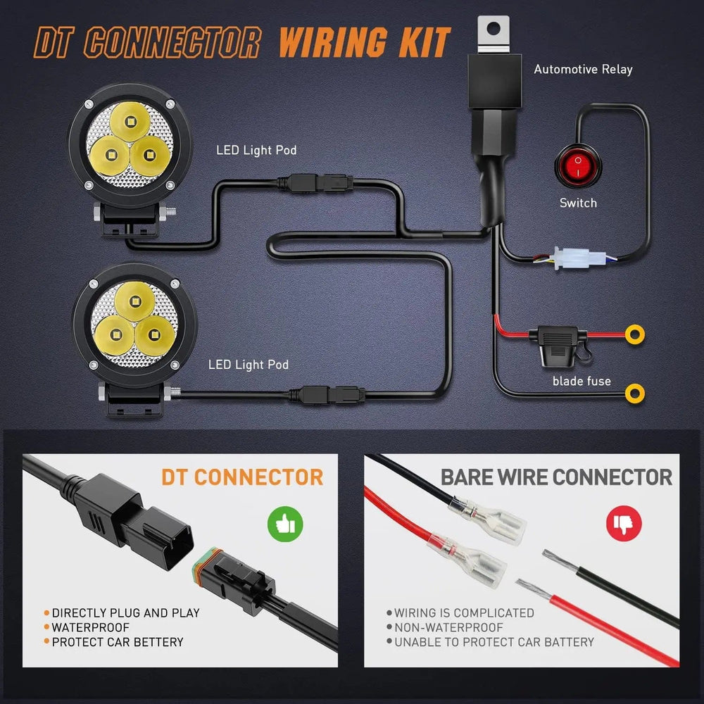 Motor Vehicle Lighting 3 Inch 15W 1550LM Spot Round Built-in EMC LED Work Lights (Pair) | 16AWG DT Wire