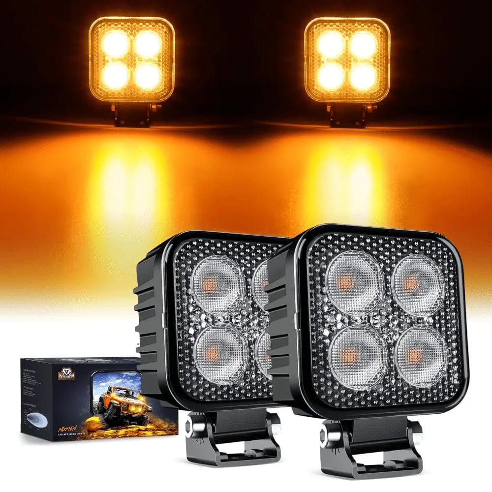 LED Work Light 3 Inch 15W 2100LM Square Amber Flood Built-in EMC Led Work Lights (Pair)