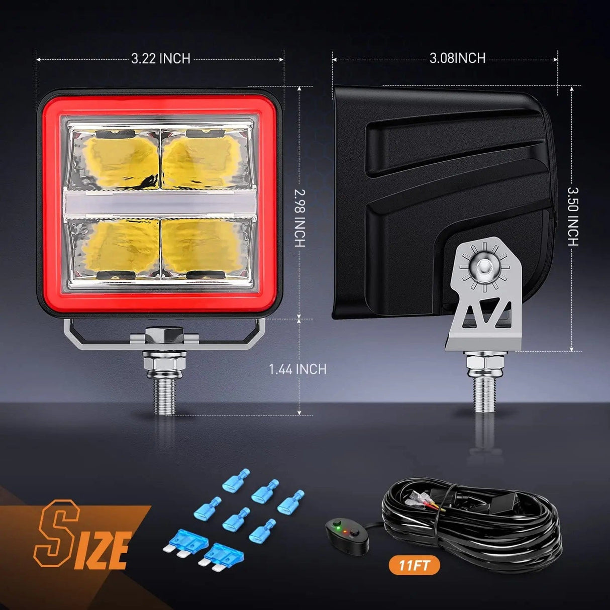 Motor Vehicle Lighting 3 Inch 20W 2200LM DRL Spot Cube LED Pods (Pair) | 16AWG DT Wire