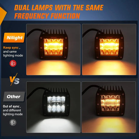 Motor Vehicle Lighting 3 Inch 42W Amber White Cube Spot Flood LED Pods (Pair) | 16AWG DT Wire
