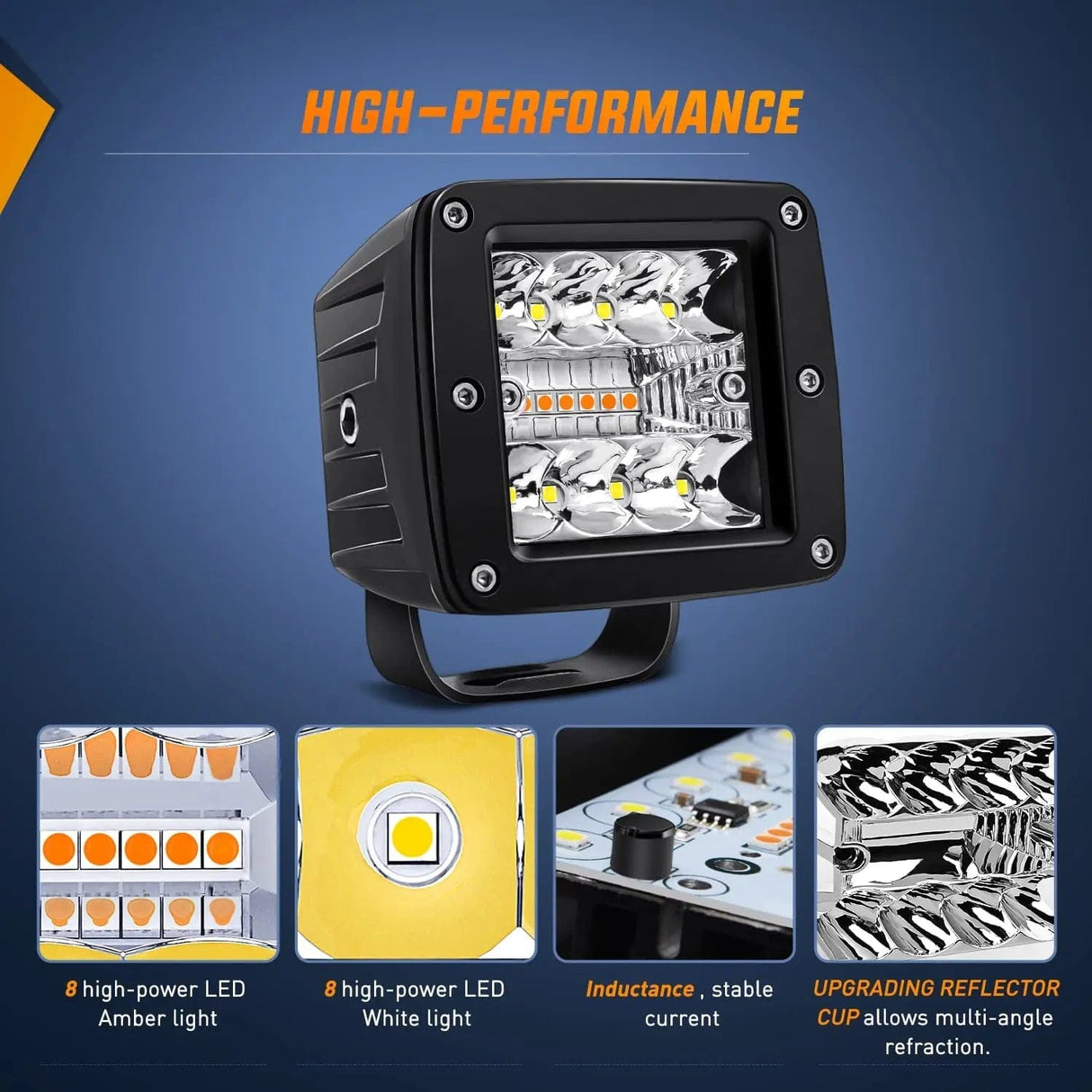 Motor Vehicle Lighting 3 Inch 42W Amber White Cube Spot Flood LED Pods (Pair) | 16AWG DT Wire