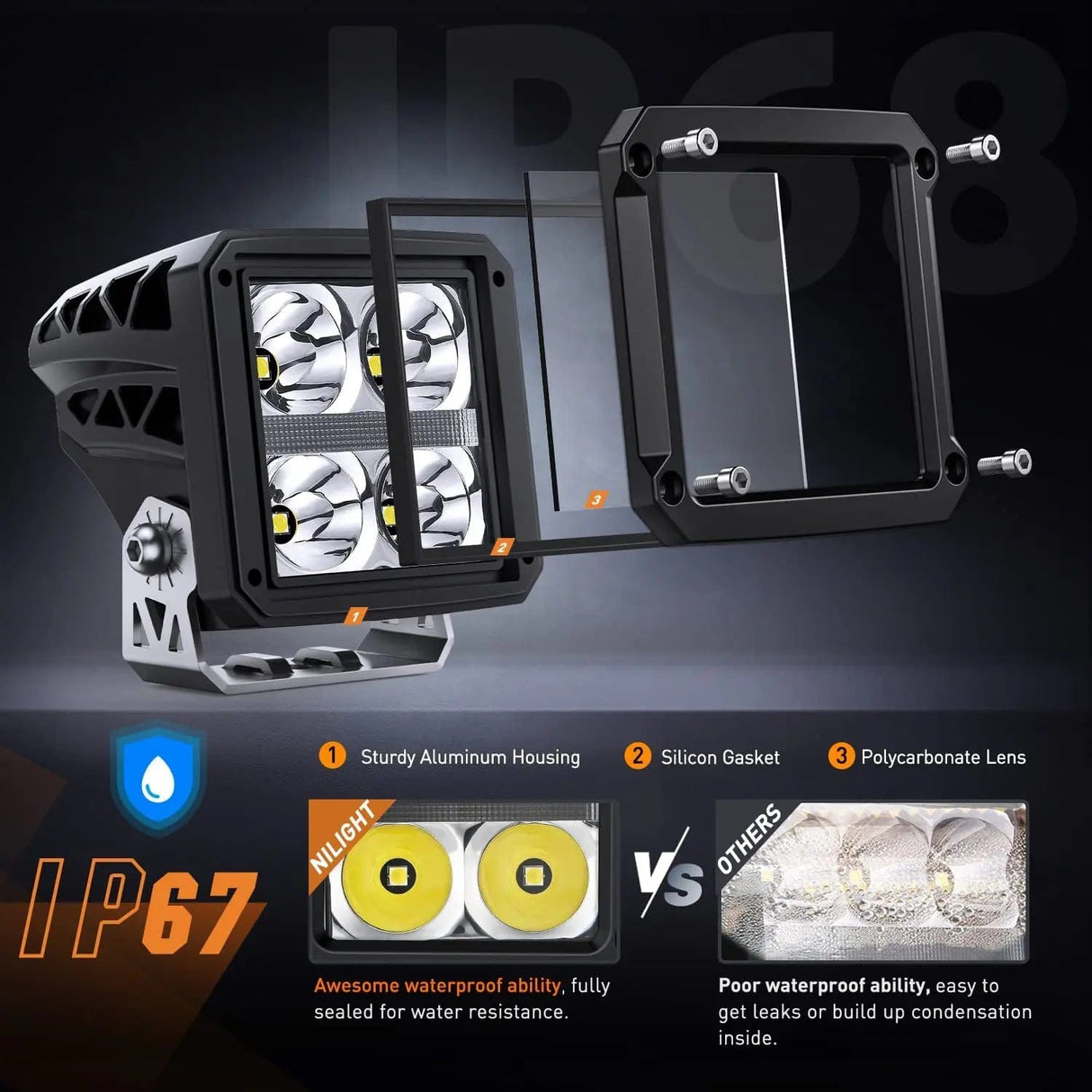 LED Work Light 3.2 Inch 20W 2510LM Square Spot DRL Led Pods (Pair) | 16AWG DT Wire