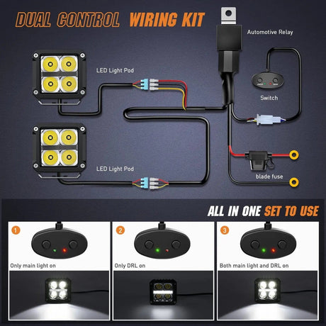 LED Work Light 3.2 Inch 20W 2510LM Square Spot DRL Led Pods (Pair) | 16AWG DT Wire