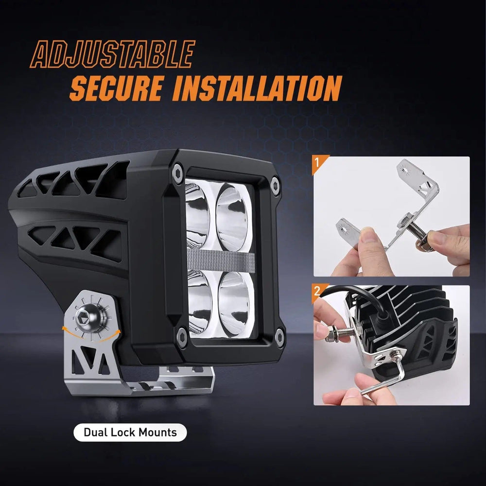 LED Work Light 3.2 Inch 20W 2510LM Square Spot DRL Led Pods (Pair) | 16AWG DT Wire