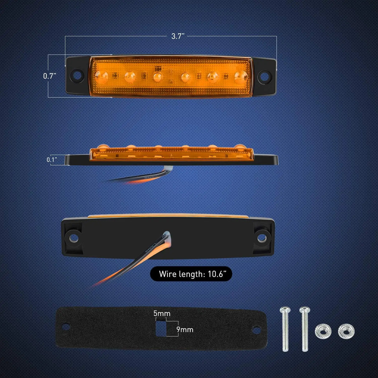 3.8 Inch 6 LEDs Amber Red White Side Marker Lights (30 Pcs) Nilight