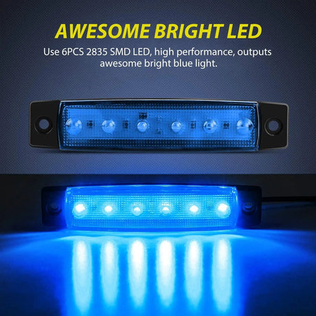 Side Marker Clearance Lights 3.8 Inch 6 LEDs Blue Side Marker Lights (10 Pcs)