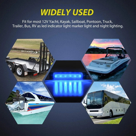 Side Marker Clearance Lights 3.8 Inch 6 LEDs Blue Side Marker Lights (10 Pcs)