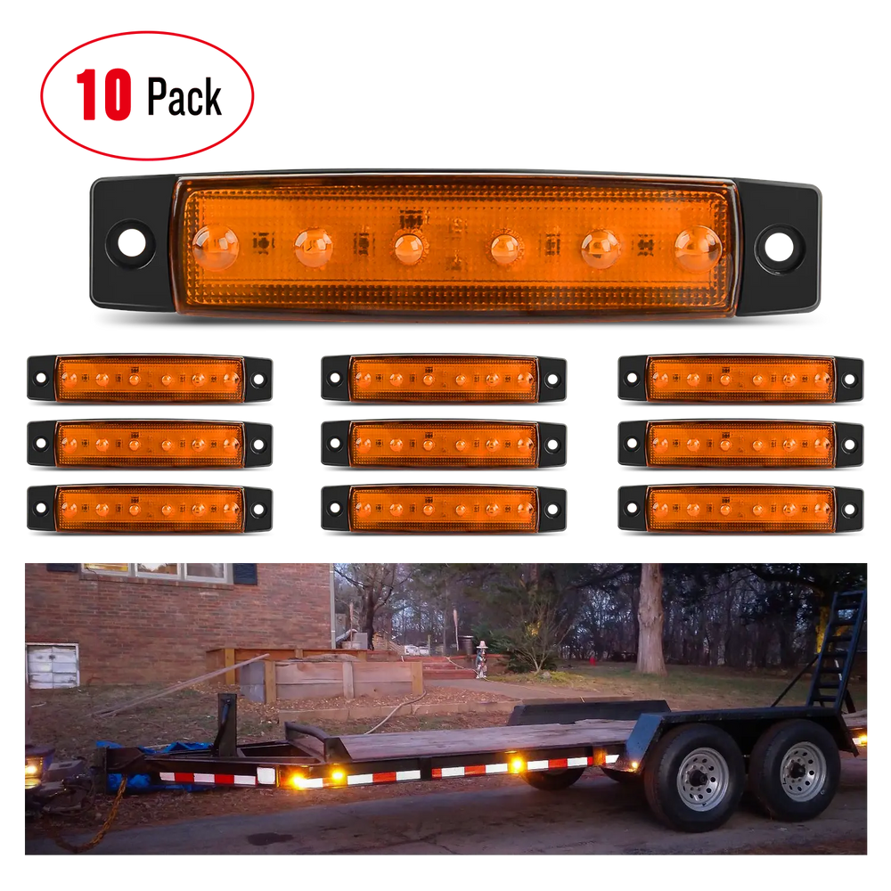 Trailer Light 3.8” 6 LEDs Amber Side Marker Lights (10 Pcs)