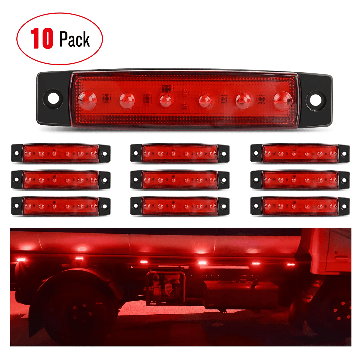 Trailer Light 3.8” 6 LEDs Red Side Marker Lights (10 Pcs)