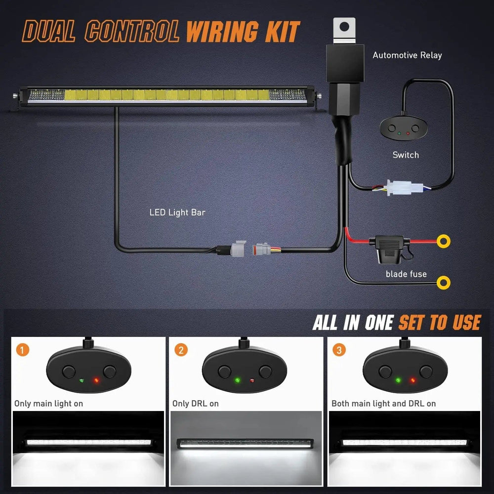Motor Vehicle Lighting 30 inch 120W 13000LM Slim Anti-Glare DRL Spot Flood Led Light Bar | 16AWG DT Wire