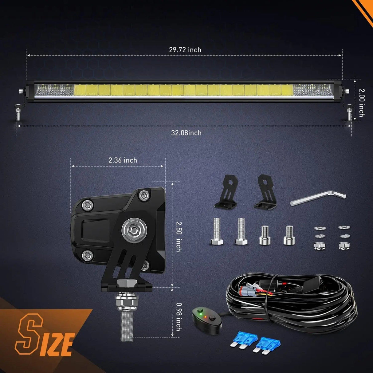 Motor Vehicle Lighting 30 inch 120W 13000LM Slim Anti-Glare DRL Spot Flood Led Light Bar | 16AWG DT Wire
