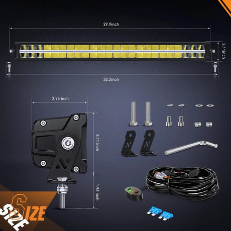 Motor Vehicle Lighting 30 inch 240W 24800LM Anti-Glare Built-in EMC Spot Flood Led Light Bar | 14AWG DT Wire