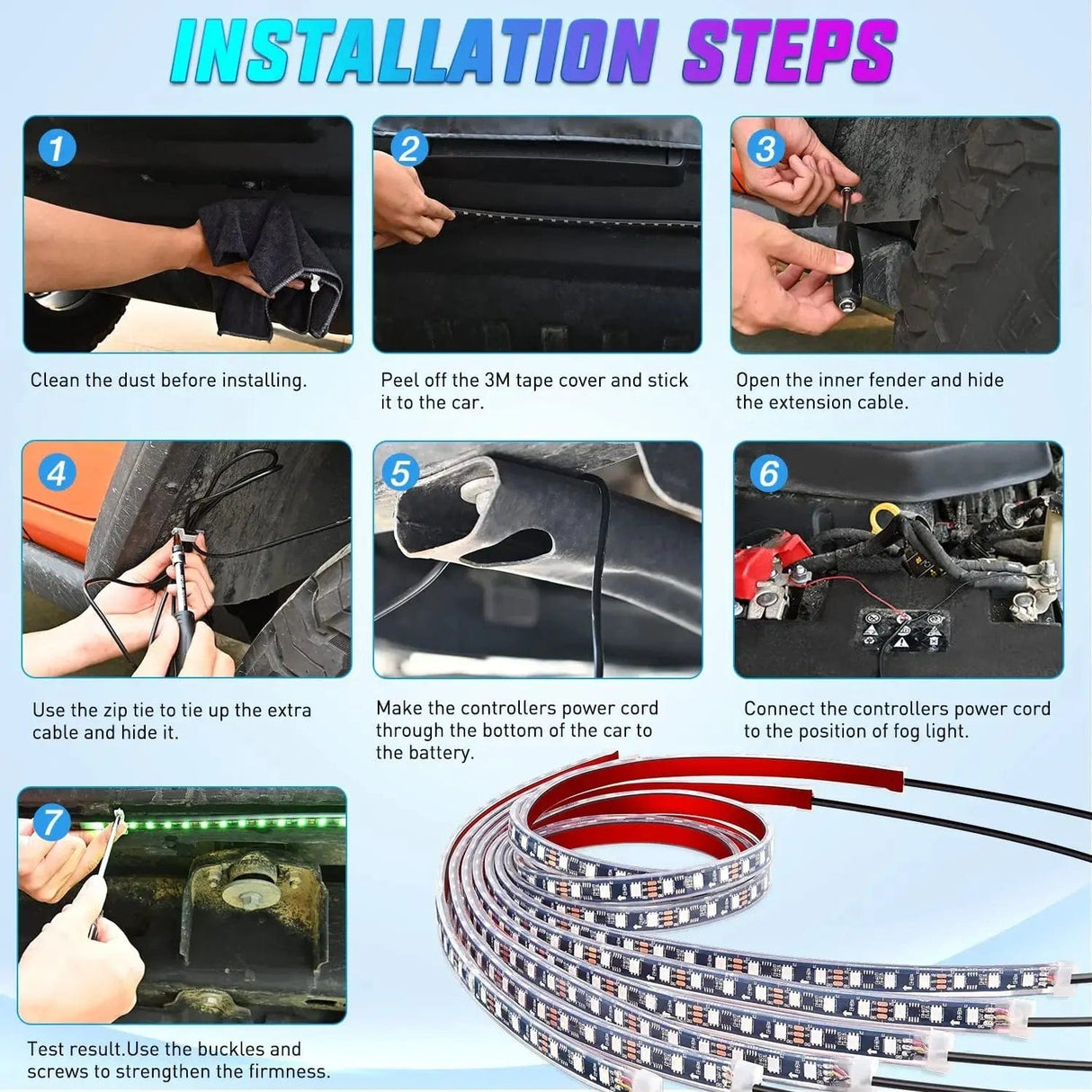 Led light Strip 300Leds RGB Underglow Neon APP Remote Control Led Strip Light 6PCS