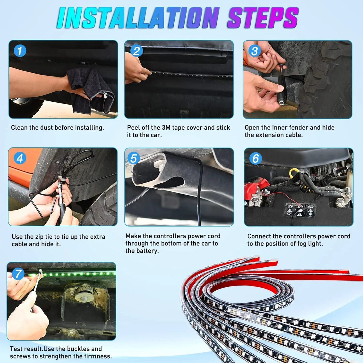 Led light Strip 300Leds RGBIC Underglow Neon APP Remote Control Led Strip Light 6PCS