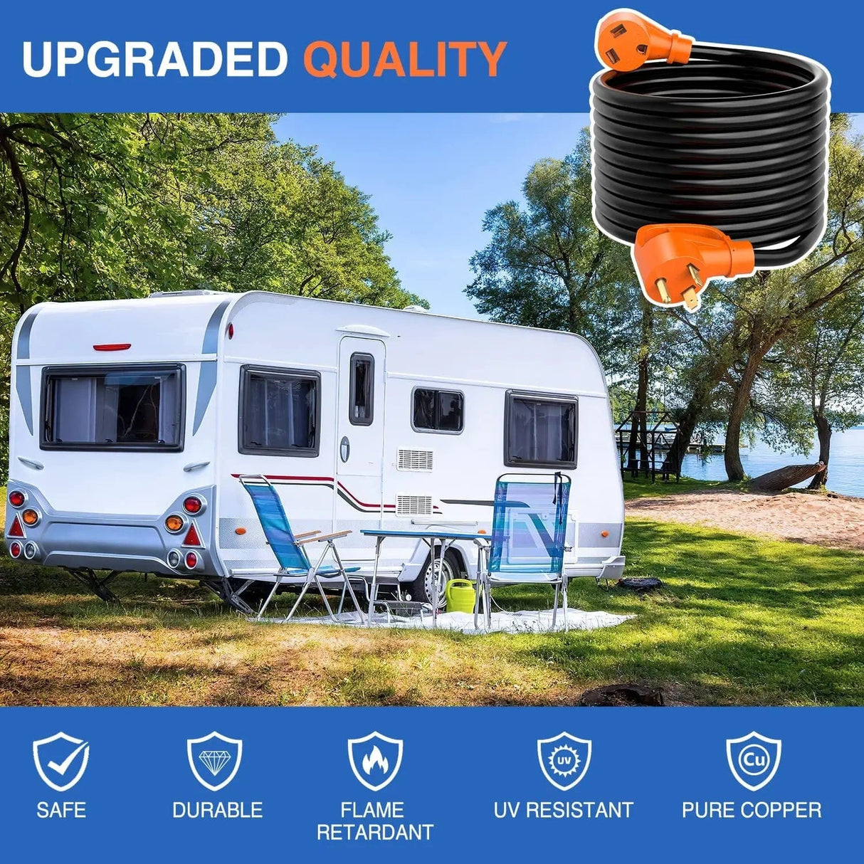 RV Parts 30 Amp 25FT RV Extension Cord 125V Heavy Duty 10 Gauge Pure Copper STW Wire UL ETL Listed 3 Prong TT-30P TT-30R 30F/30M Weatherproof Suit for Camper Caravan Trailer