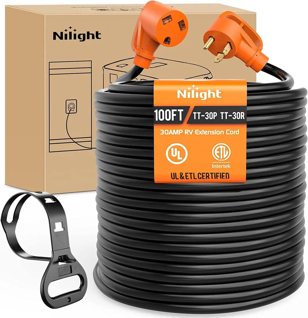 RV Parts 30 Amp 100FT RV Extension Cord 125V Heavy Duty 10 Gauge Pure Copper STW Wire UL ETL Listed 3 Prong TT-30P TT-30R 30F/30M Weatherproof Suit for Camper Caravan Trailer