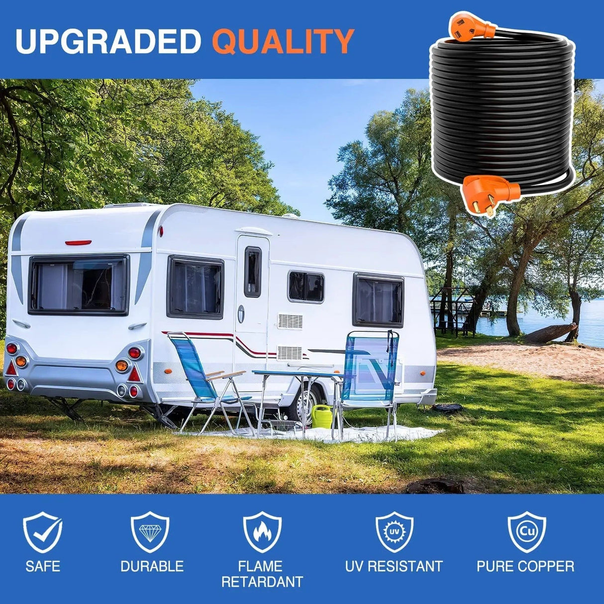 RV Parts 30 Amp 100FT RV Extension Cord 125V Heavy Duty 10 Gauge Pure Copper STW Wire UL ETL Listed 3 Prong TT-30P TT-30R 30F/30M Weatherproof Suit for Camper Caravan Trailer