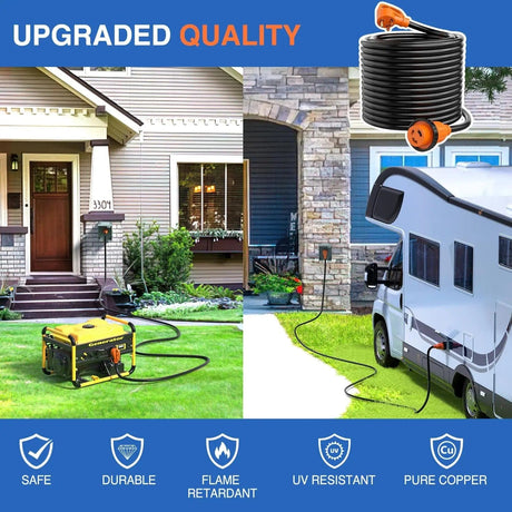 RV Parts 30 Amp 50FT RV Locking Extension Cord 125V Heavy Duty 10 Gauge Pure Copper STW Wire ETL Listed 3 Prong TT-30P L5-30R 30F/30M Weatherproof Suit for Camper Trailer