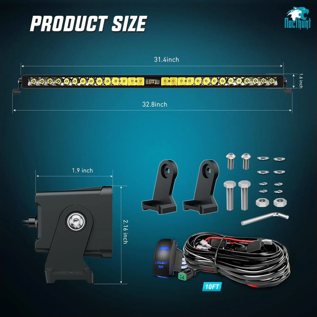 32 Inch 29LED Single Row Spot Screw-Less Night Vision LED Light Bar | 16AWG Wire 5Pin Switch Nilight