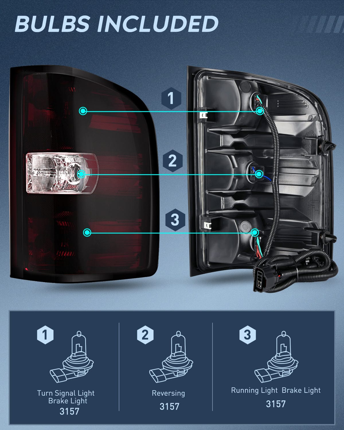 Taillight Assembly Taillight Assembly Compatible with 2007 2008 2009 2010 2011 2012 2013 2013 2014 Chevy Silverado 1500 2500HD 3500HD 2007-2013 GMC Sierra 3500HD Rear Lamp Replacement with Dark Red Lens Passenger