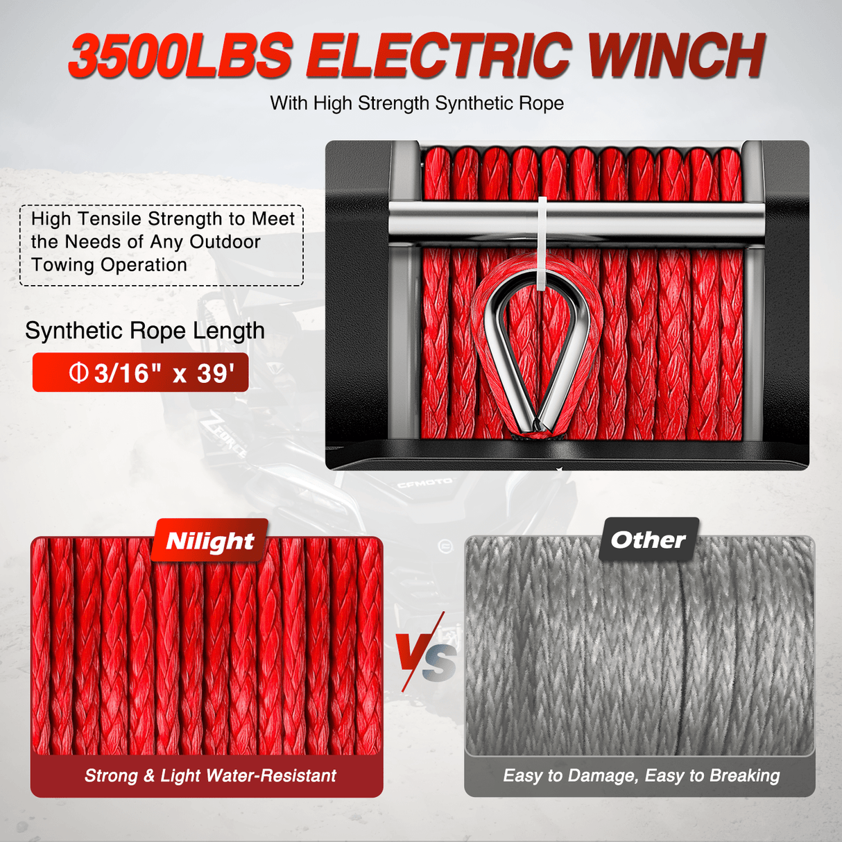 winch hook 3500 lb ATV/UTV Electric Winch Kit With Synthetic Winch Rope