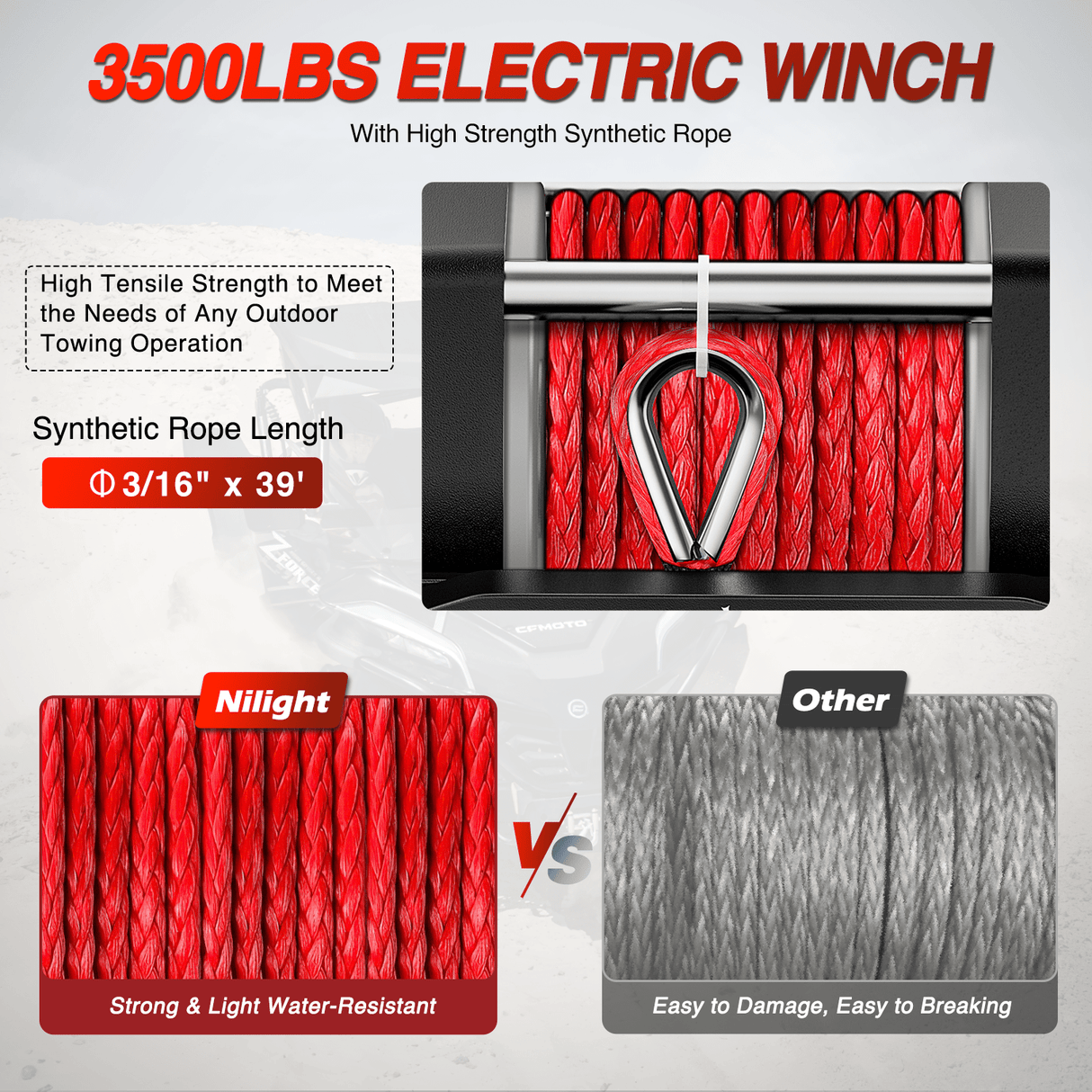 winch hook 3500 lb ATV/UTV Electric Winch Kit With Synthetic Winch Rope