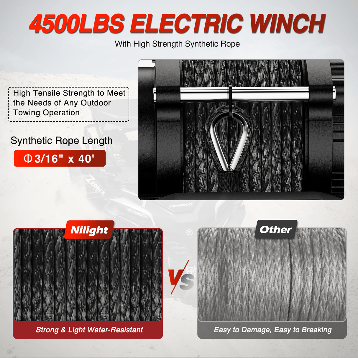 winch hook 4500 lb ATV/UTV Electric Winch Kit With Synthetic Winch Rope
