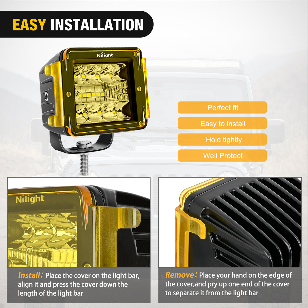 Nilight 2Pcs 3 inch Yellow Cube Light Pod Cover