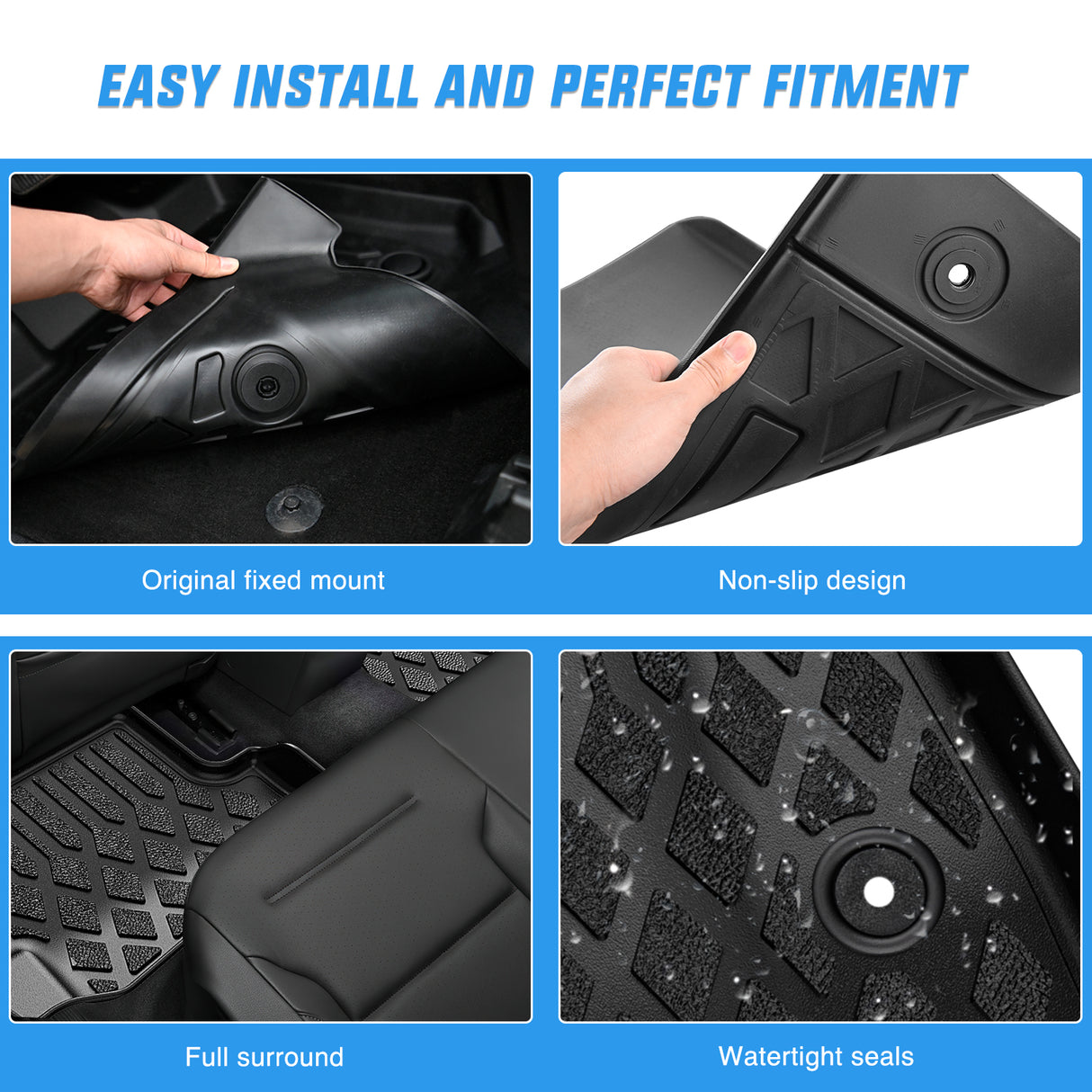 Floor Mat TPE Floor Mats for Volkswagen Tiguan 7 Seats 2018 2019 2020 2021 2022 2023 2024 All Weather Custom Fit Heavy Duty Floor Liners