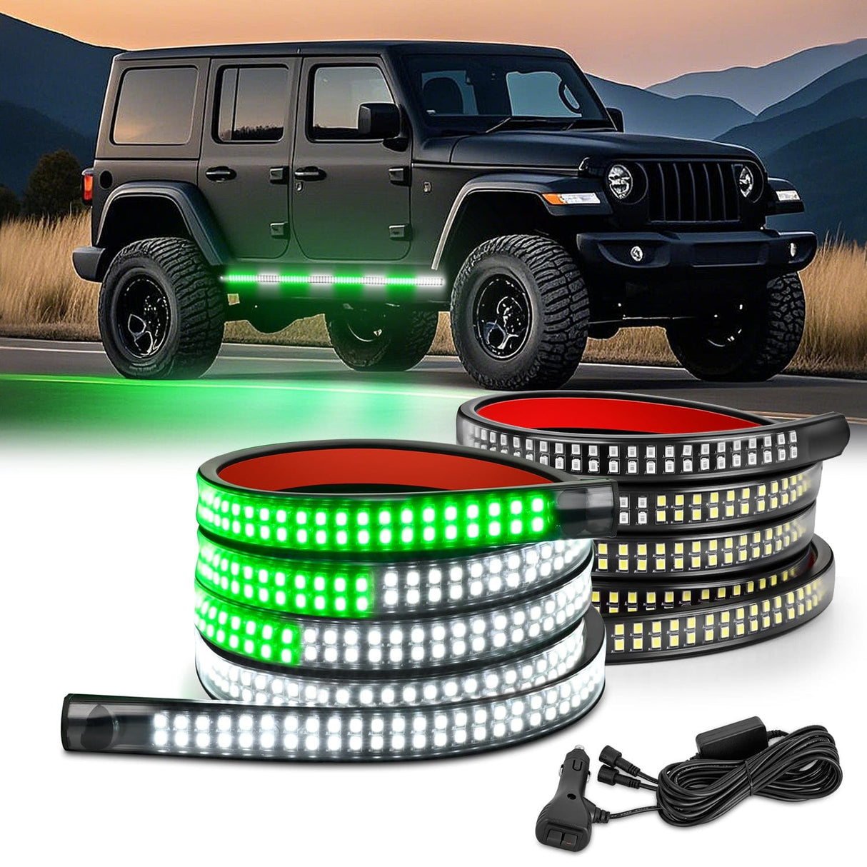Led light Strip 2PCS 70 Inch Emergency Strobe Light Strip 1125 LED Running Board Lights Green White Flexible Side Flashing Warning Caution Safety Waterproof for Truck Construction Vehicles Pickup