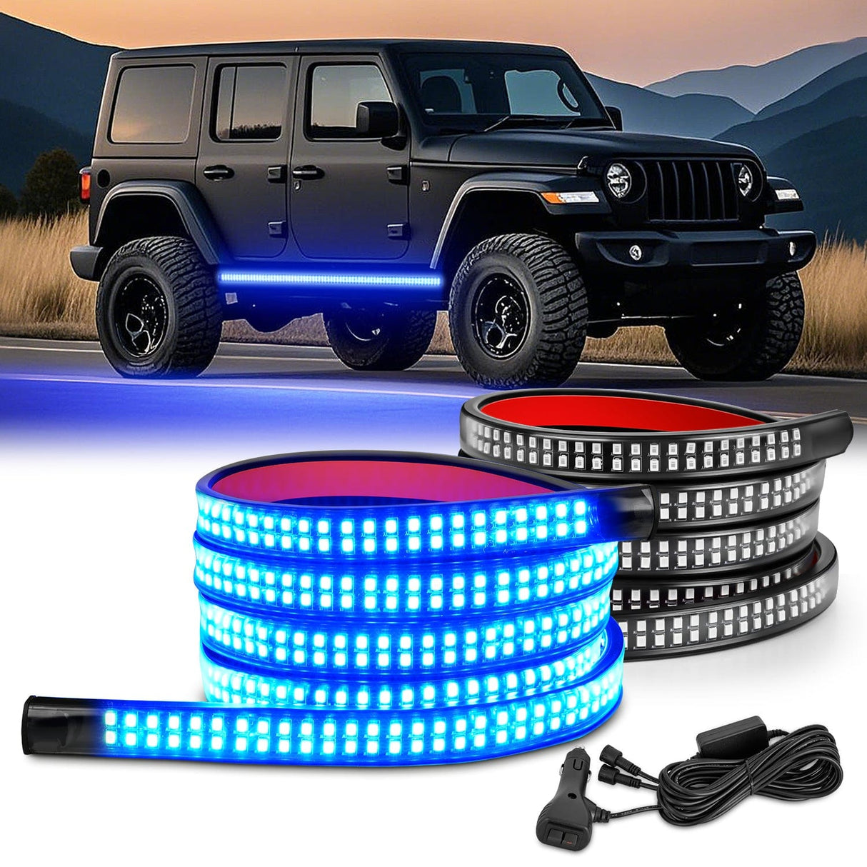 Led light Strip 2PCS 70 Inch Emergency Strobe Light Strip 1125 LED Running Board Lights Blue Flexible Side Flashing Warning Caution Safety Waterproof for Truck Construction Vehicles Pickup