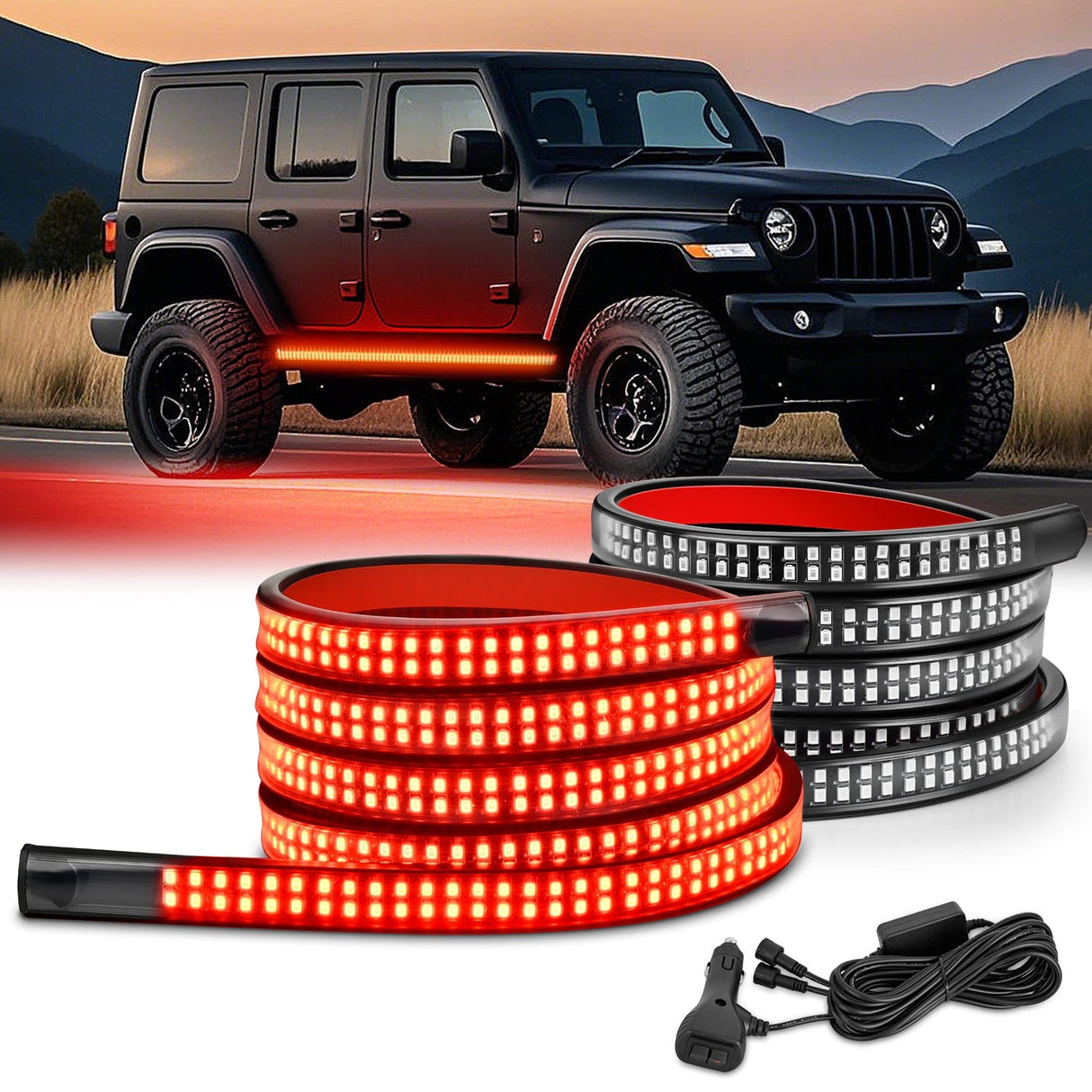Led light Strip 2PCS 70 Inch Emergency Strobe Light Strip 1125 LED Running Board Lights Red Flexible Side Flashing Warning Caution Safety Waterproof for Truck Construction Vehicles Pickup