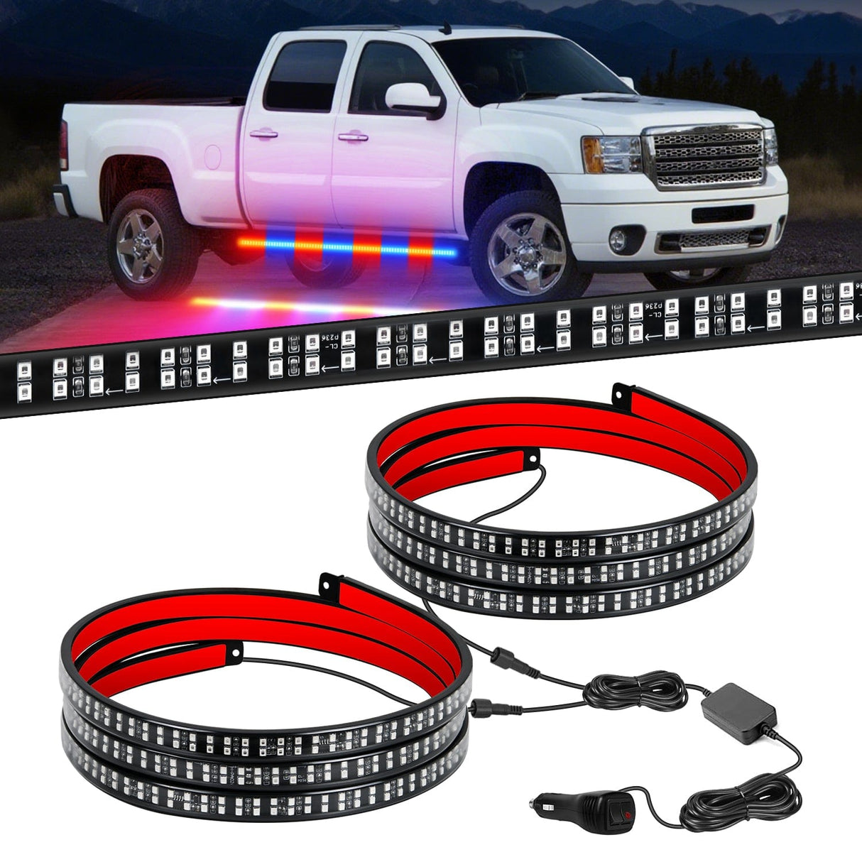 Led light Strip 2PCS 70 Inch Emergency Strobe Light Strip with Controller 864 LED Red Blue Running Board Lights Flexible Side Flashing Warning Caution Safety Waterproof for Truck Construction Pickup