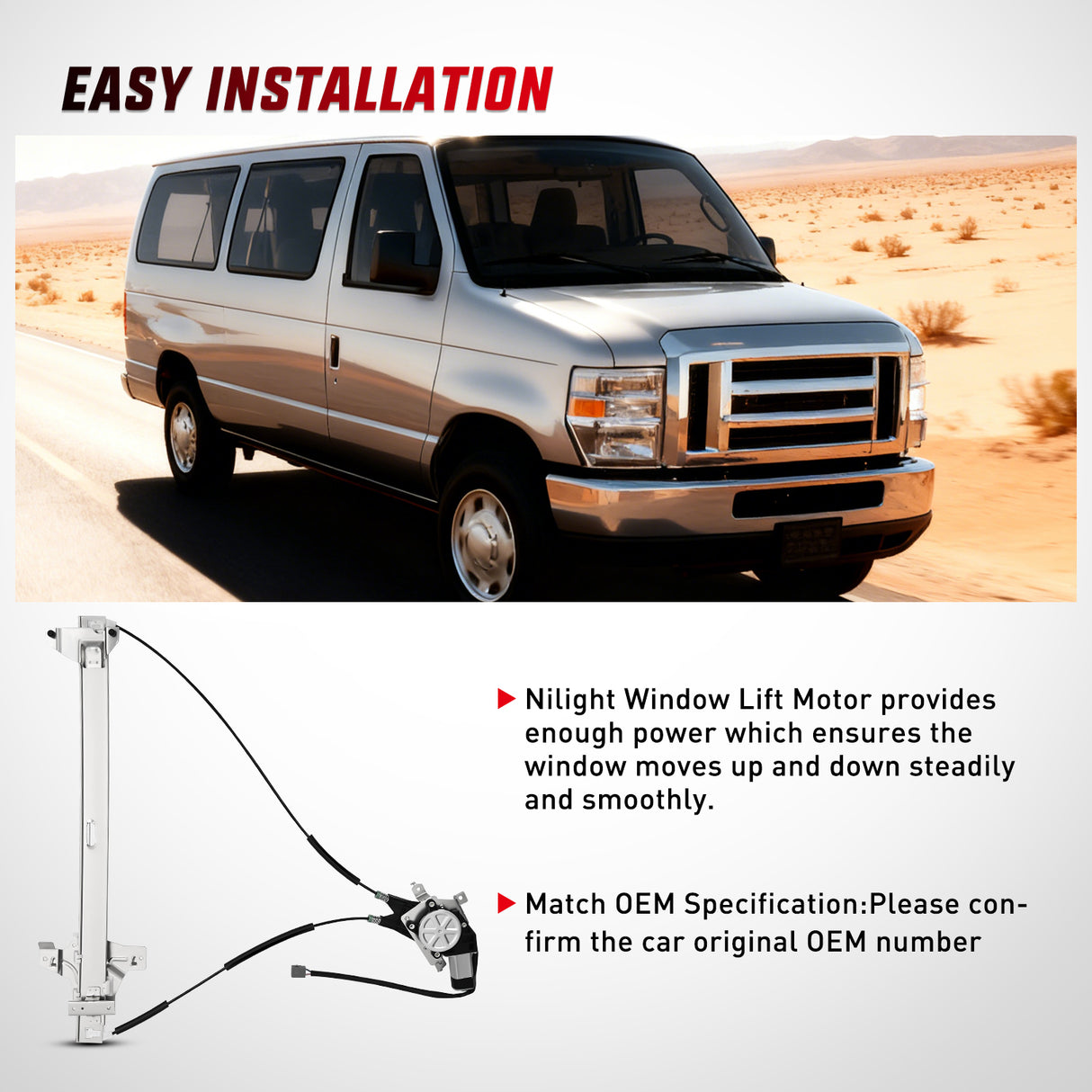 741-587 Power Window Regulator/Motor Front Passenger Side Compatible with 2003-2014 Ford E150 E250 Econoline E350 E450 E550 Super Duty 2005 2006 2007 2008 2009 2010 2011 2012 2013 2014