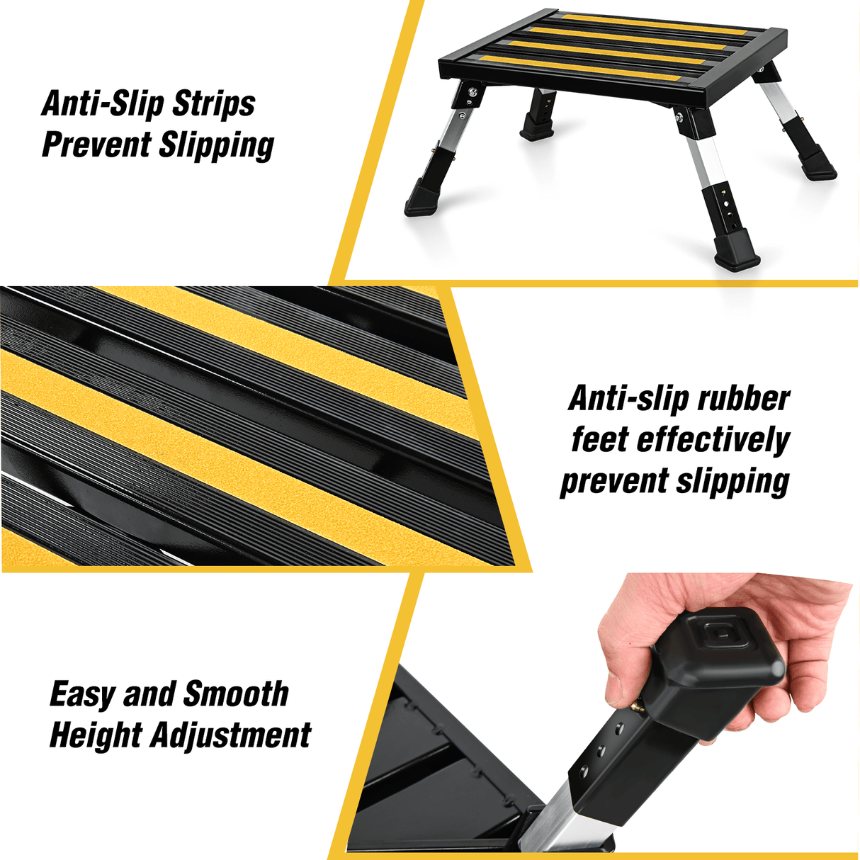 RV Parts RV Black Folding Aluminum 4 Levels Adjustable Height Portable Platform Step