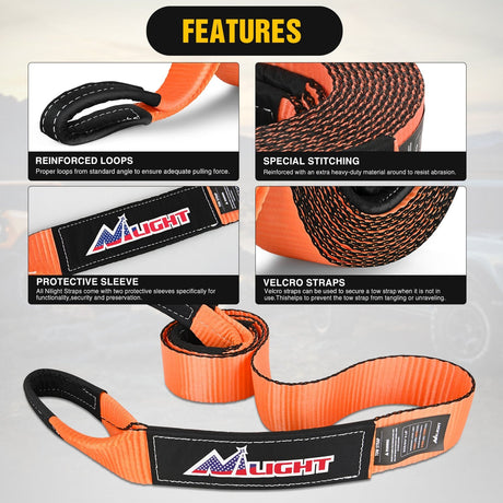 Shackle Recovery Ring 3 x 8 Inch Tow Strap with Winch Snatch Block Pulley and D-Ring Shackles